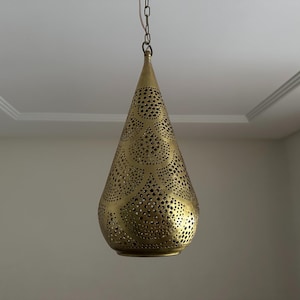 moroccan pendant, brass pendant light, ceiling lamp, boho lighting decor, lantern lamp, moroccan chandelier, handmade brass lamp, lighting, oriental pendant, bohemian ceiling, etched brass light, warm ambient lamp, luxury home light