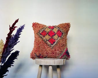 Federa per cuscino in lana marocchina fatta a mano – Cuscino geometrico boho in stile tappeto vintage – Cuscino da pavimento Kilim accogliente – 17 x 17 pollici