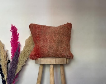Vintage marokkanischer Wollkissen-Bezug - Handgemachter Berber Kissenbezug, 40x43 cm