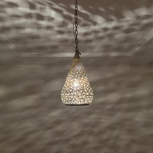 Moroccan Brass Pendant Lamp, Handcrafted Teardrop Lantern, Pierced Ceiling Light, Boho Moroccan Chandelier Decor