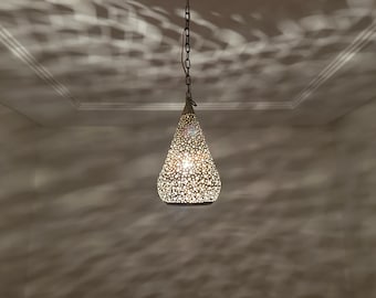 Moroccan Brass Pendant Lamp, Handcrafted Teardrop Lantern, Pierced Ceiling Light, Boho Moroccan Chandelier Decor