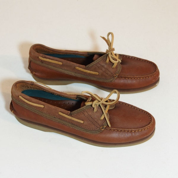 Vintage Brown Leather Lace Up Boat Shoes Size Size 9 Oxfords