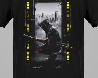 Samurai T-Shirt – Urban Ninja Cyberpunk Graphic Tee, Black Unisex Streetwear
