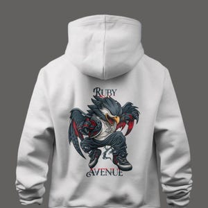 Sudadera con capucha para hombre / Ruby Avenue con estampado gráfico en la espalda 'Street Guardian' / Jersey moderno de estilo alternativo / Marca Comic Art UK / Regalo para él