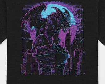 Gothic Gargoyle T-Shirt: Neon Dark Fantasy Streetwear