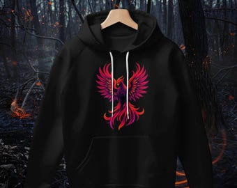 Phoenix Rising Hoodie | Vibrant Mythology & Fantasy Art | Edgy Streetwear Pullover