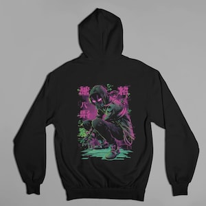Sweat à capuche cyberpunk hacker, streetwear style japonais rose fluo vert