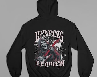 Reapers Requiem Hoodie, Grim Reaper Guitar Graphic, Gothic Streetwear