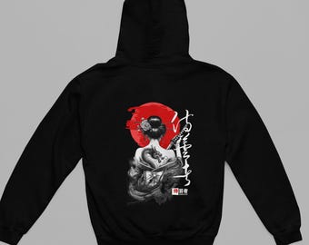 Bluza z kapturem Geisha Dragon, nadruk Red Sun z tyłu, unisex, 280 g/m2