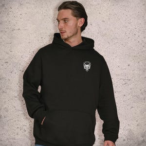 Grim Reaper-huvtröja med ryggtryck, alternativ streetwear, svart grafisk pullover bild 4
