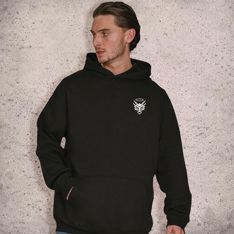 Grim Reaper-huvtröja med ryggtryck, alternativ streetwear, svart grafisk pullover bild 4