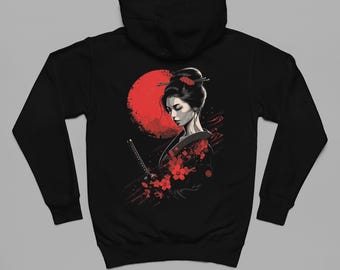 Felpa con cappuccio oversize Crimson Geisha: Katana & Rising Sun Graphic – UK Fantasy Streetwear