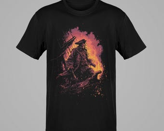 Fireborn Pirate T-Shirt, Inferno Captain Graphic, Fantasy Streetwear