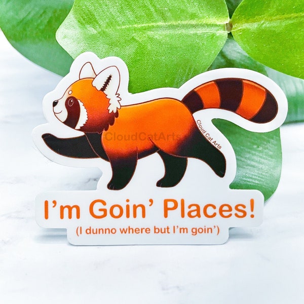 I'm Goin' Places - Matte - Die Cut Vinyl Sticker - Red Panda cute kawaii