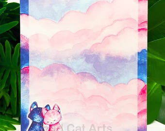 Kawaii Couple Cat Notepad, Space Galaxy, Cat Lovers Gift