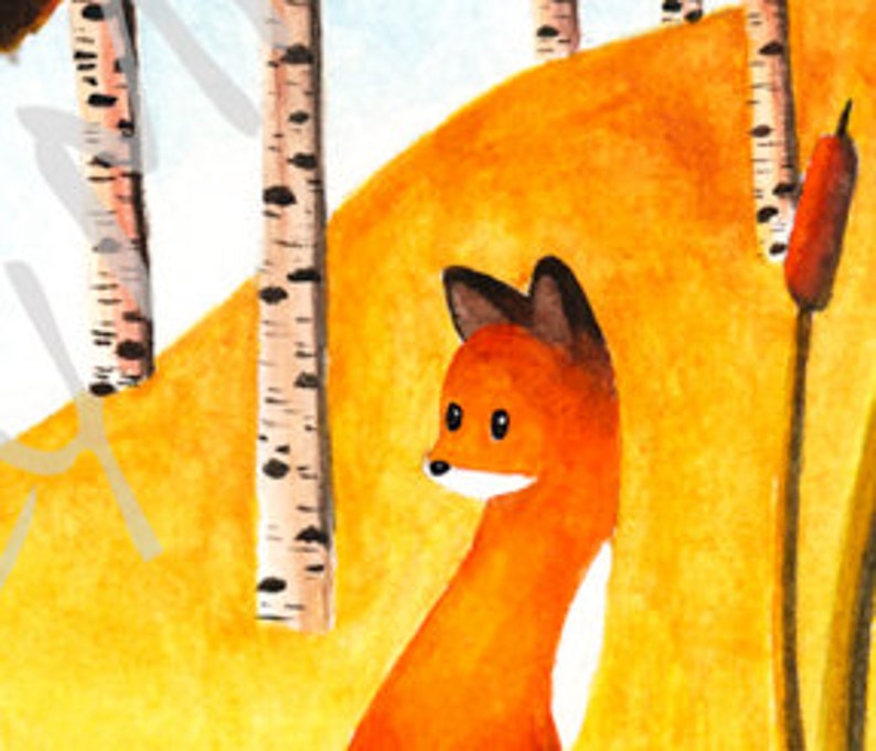 The Fox in The Fall 5x7 illustration art print orange autumn leaves image 2