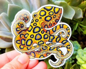 Blue Ringed Octopus - Die Cut Vinyl sticker - Weather Resistant - UV Protected - ocean sea life marine