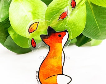 CLEAR BACKGROUND Orange Fox in the Leaves - Die Cut Vinyl Sticker Weather resistant UV Protected