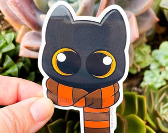 Scarf Kitty - Die Cut Vinyl Sticker - Halloween fall autumn cat cute kawaii