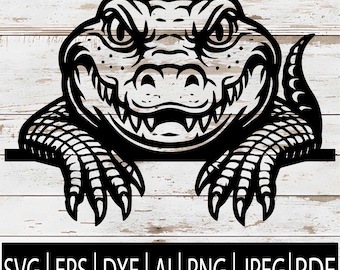 SVG de jacaré espiando | Clipart de cabeça de crocodilo espiando | Silhueta de réptil para Cricut, Sub-rotina, Laser e CNC | SVG, EPS, PNG, DXF, JPG, PDF e AI