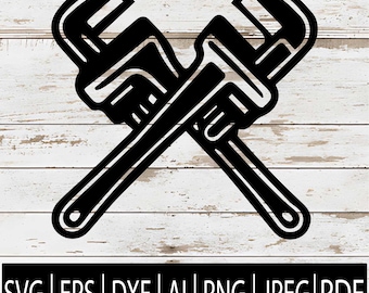 Crossed Pipe Wrenches SVG design | Plumber Tools Vector Design Clipart for Cricut sub Laser cnc | Svg Eps Png Dxf Jpg Pdf Ai Download