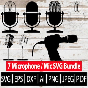 Microphone Mic SVG Bundle | 7 Mic Clipart Designs Cut Files Set for Cricut Silhouette Laser Sub Cnc | Svg Eps Png Jpg Dxf Pdf Ai Download