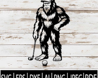 Bigfoot Golfer SVG | Sasquatch Golf Club Silhouette | Funny Golfer Big Foot Clipart for Cricut Sub Laser Cnc | Svg Eps Dxf Png Pdf Ai Jpg