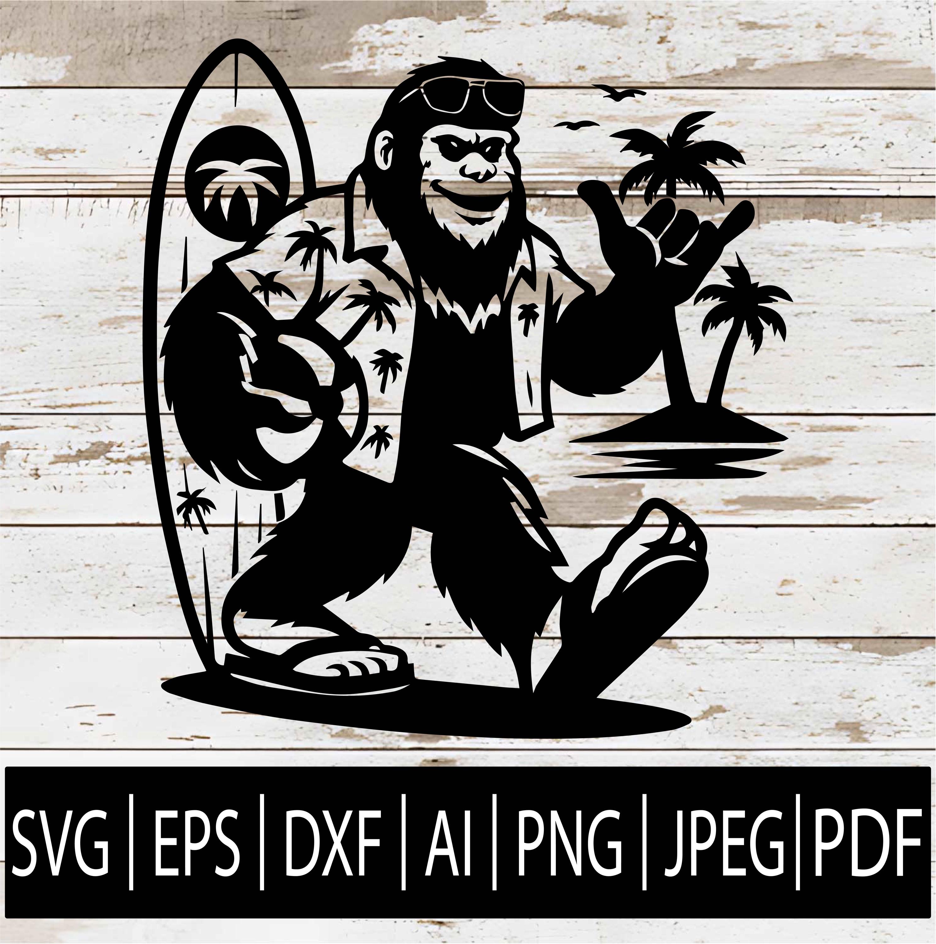 Bigfoot in Beach Suit SVG | Sasquatch With Surfboard Silhouette ...