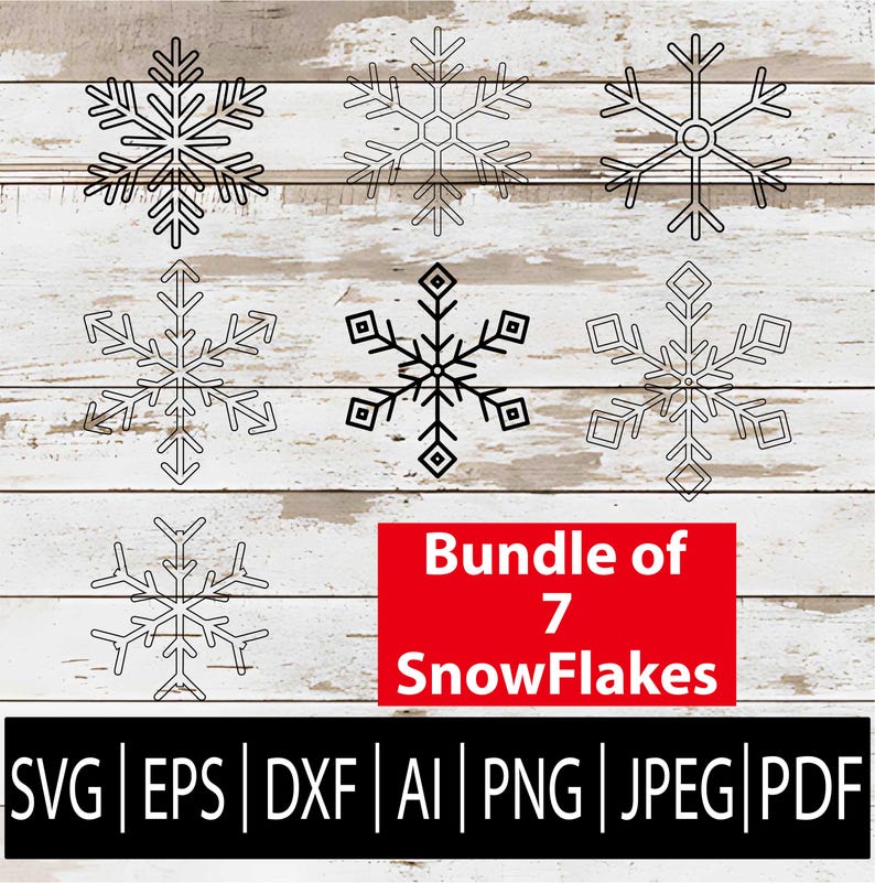 Snowflake Outline SVG Bundle | 7 Simple Winter Snowflake Clipart for ...