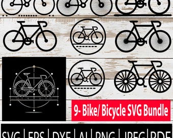Bicycle SVG Bundle - 9 Cycling Vector Silhouettes - Mountain & Racing Bike Clipart for Cricut Laser Cutting Sub CNC | Eps Png Jpg Dxf Pdf Ai