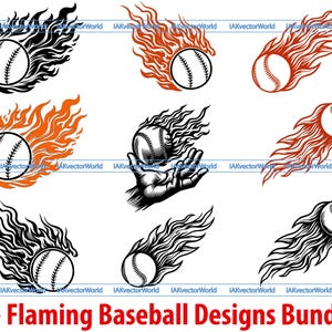 Flaming Baseball SVG Bundle | Fireball Sports Vector | Fast Pitch Clipart for Cricut, Laser, sub, cnc Svg Eps Png Jpg Dxf Ai Pdf Download image 2