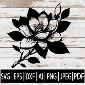 Magnolia Flower SVG | Blossom Floral Design Clipart Design for Cricut Silhouette Sublimation Laser CNC | Svg Eps Png Dxf Jpg Pdf Ai Download