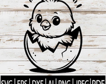 Baby Chick SVG | Cute Hatching Easter Chick Cut File | Cartoon Chicken in Egg Png Dxf Eps AI Pdf JPG | Farm Animal for Cricut sub laser cnc