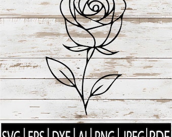 Roos overzicht SVG | Minimalistische lijn bloemdessin Clipart voor Cricut sub Laser cnc | Svg Eps Png Dxf Jpg Pdf Ai Downloaden