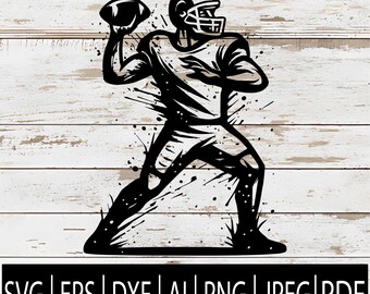 SVG de um quarterback lançando a bola | Pose de ação do QB | Clipart de jogador de futebol americano para Cricut, Sub-rotina, Laser e CNC | SVG, EPS, PNG, DXF, JPG, PDF e AI