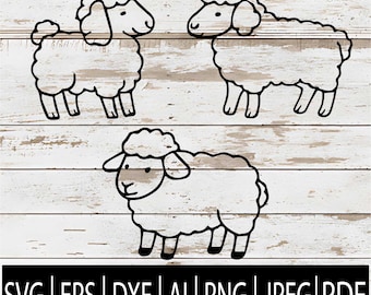 Cartoon Sheep SVG Bundle | 3 Cute Farm Sheep Animal Outline Design Clipart for Cricut sub Laser cnc | Svg Eps Png Dxf Jpg Pdf Ai Download
