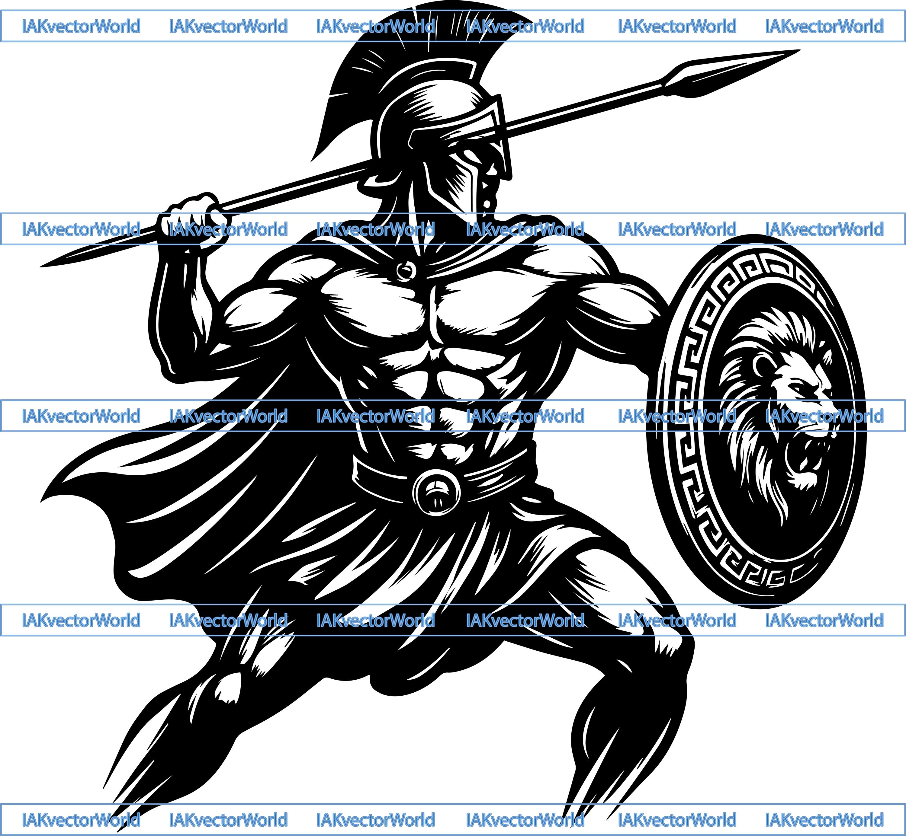 Spartan Warrior SVG | Action Pose With Fierce Lion Shield | Greek ...