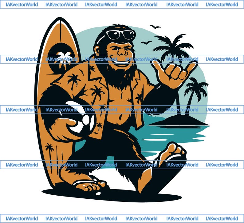 Bigfoot in Beach Suit SVG | Sasquatch With Surfboard Design | Summer ...