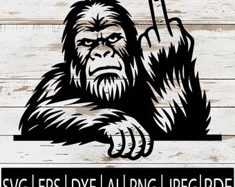 Peeking Bigfoot Middle Finger SVG | Sasquatch Bigfoot Funny Silhouette Clipart Cut File for Cricut Sub CNC Laser |Svg Eps Dxf Pdf Ai Png Jpg