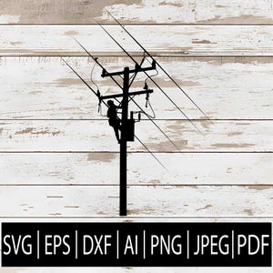 Lijnwachter silhouet SVG | Clipart elektricien voor Cricut Laser Sub Cnc | Power Line SVG-bestand knippen | Utility Worker-SVG | Eps, png, jpg, dxf