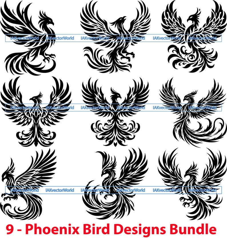 Phoenix SVG Bundle | Mythical Fire Bird Vector | Tribal Phoenix Clipart ...