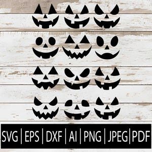 Jack O'Lantern ansikte SVG-paket | 12 pumpa-snideriansikten för Cricut, lasersilhuett sublimering CNC | Svg Dxf Ai Eps Png Pdf Jpg nedladdning