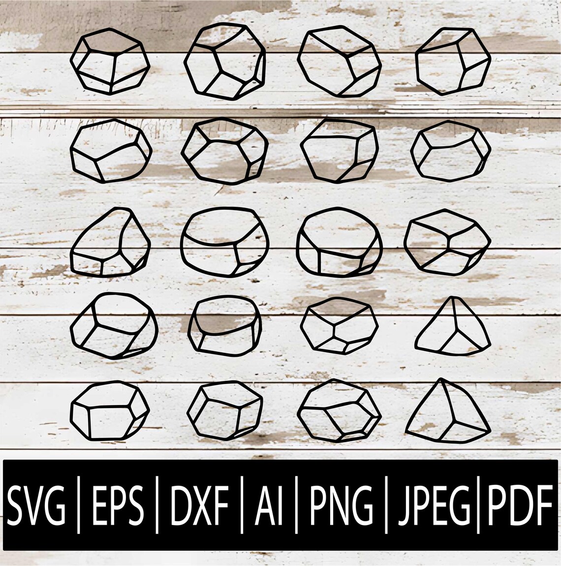 Simple Rocks Pebbles SVG Bundle | 20 Simple Rock Outline Clipart for ...