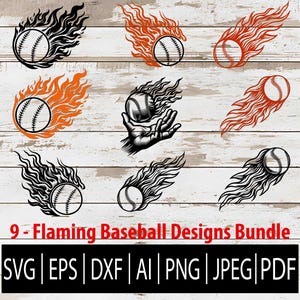 Flaming Baseball SVG Bundle | Fireball Sports Vector | Fast Pitch Clipart for Cricut, Laser, sub, cnc Svg Eps Png Jpg Dxf Ai Pdf Download image 1