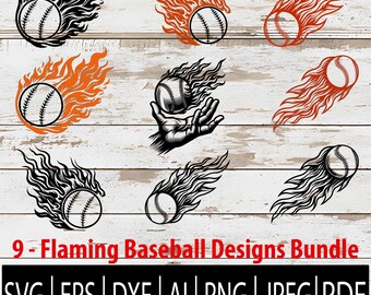 Flaming Baseball SVG Bundle | Fireball Sports Vector | Fast Pitch Clipart for Cricut, Laser, sub, cnc Svg Eps Png Jpg Dxf Ai Pdf Download