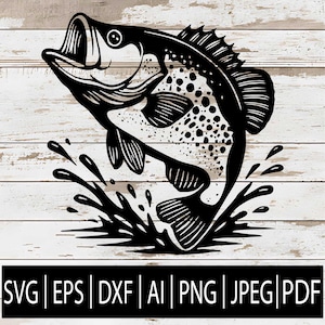 Crappie Fish Jumping SVG | Fishing Clipart for Cricut Sublimation Laser CNC | Bass Crappie Jump Out of Water | Svg Eps Png Jpg Dxf Pdf Ai