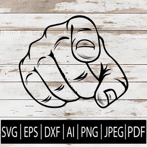 Pointing Hand SVG | Vintage Hand Pointing Clipart | Hey You Finger Sign Silhouette for Cricut Sub Laser Cutting | Svg Png Jpg Dxf Pdf Ai Eps
