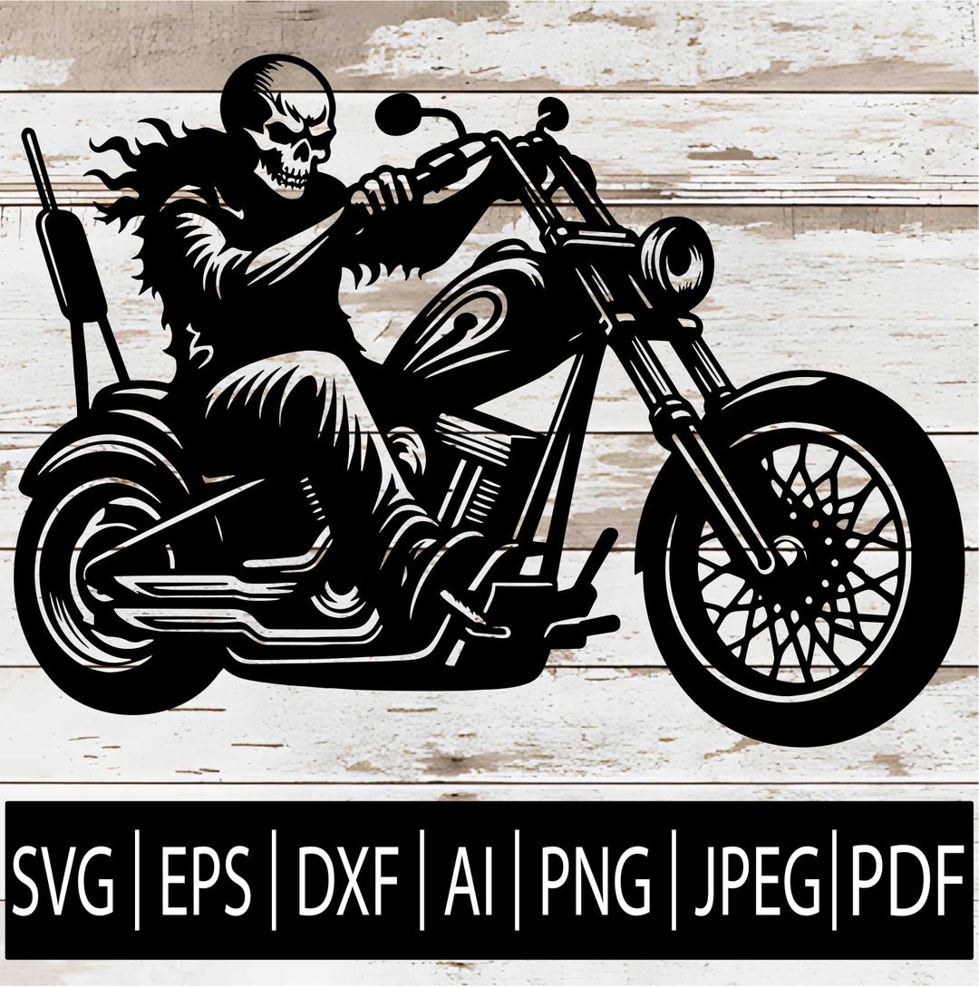 Biker Skull SVG | Motorcycle Rider Clipart | Skeleton Chopper Design ...
