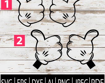 Imágenes SVG de pulgares arriba de dibujos animados / Diseños de imágenes prediseñadas de gestos con la mano inspirados en Mickey para Cricut Laser Sub CNC / Archivo de corte de guantes de dibujos animados EpsDxfPngJpgPdfAI