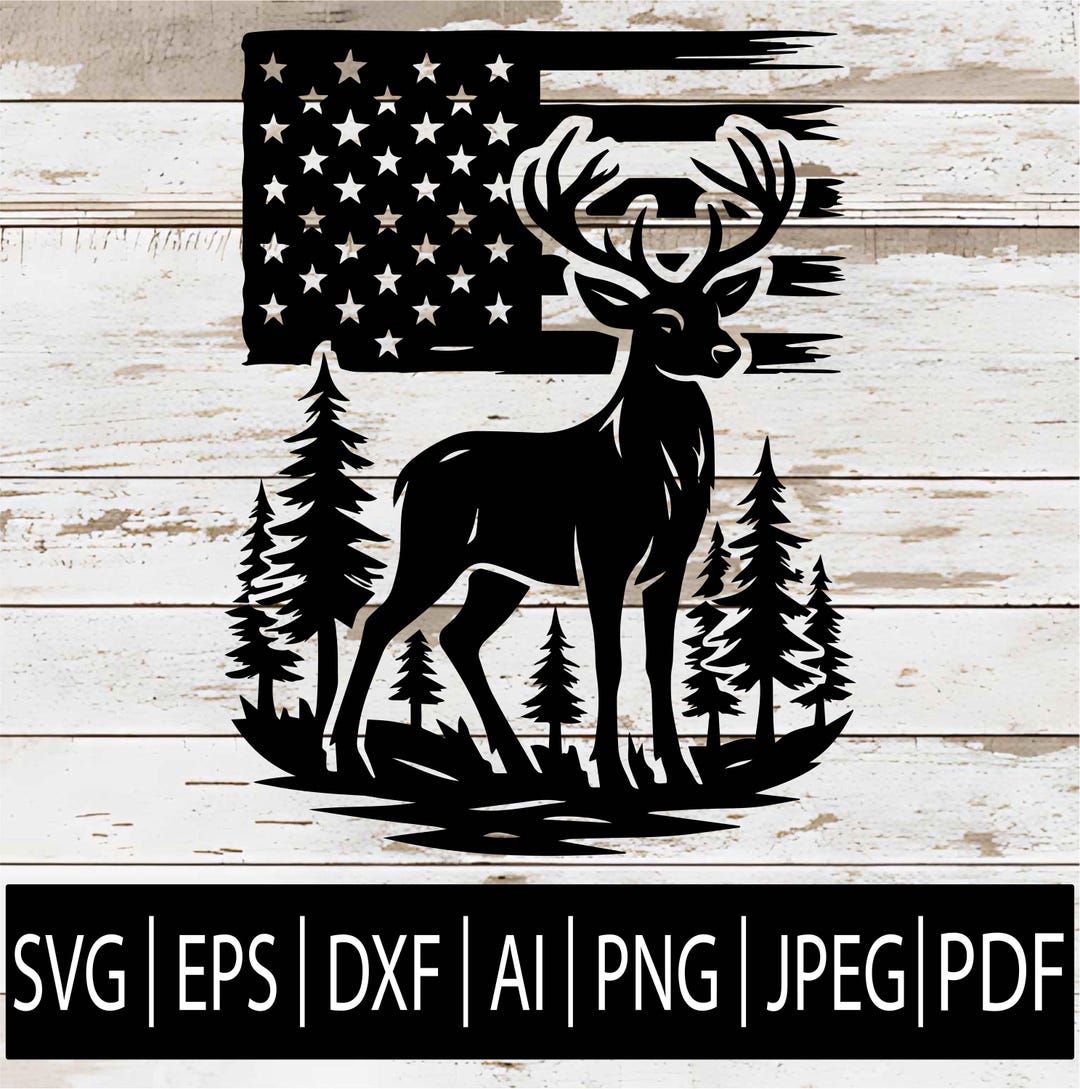 Deer Forest Scene SVG | USA Flag Hunting Silhouette | Wildlife ...